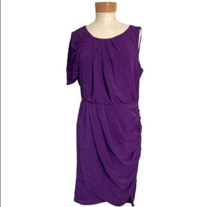 Cynthia Steffe Purple Silk Draped Asymmetrical Shoulder Dress